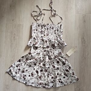 Paper Crane Floral Dress in Cream and Brown